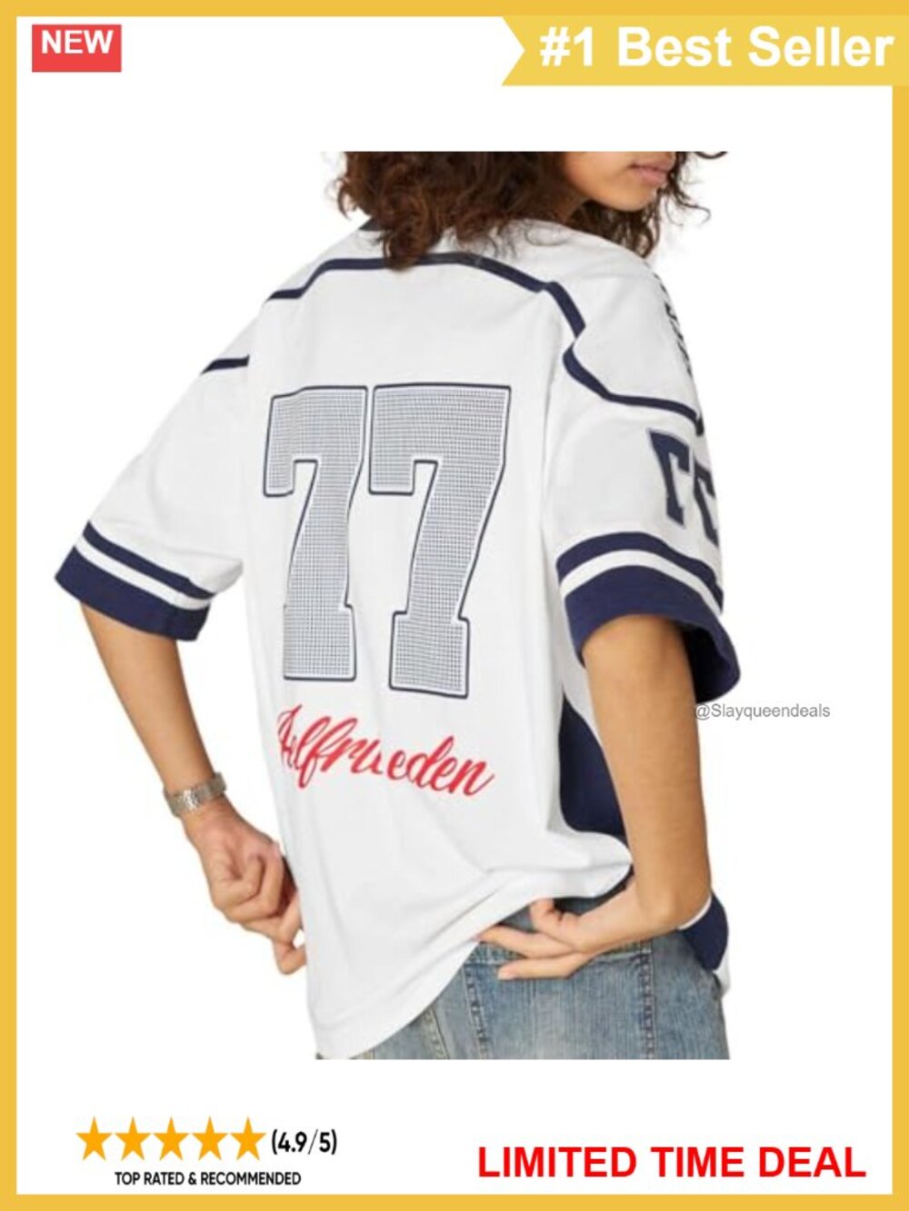 Oversized 77 Graphic Football Jersey Tee Short Sleeve Crewneck Cotton